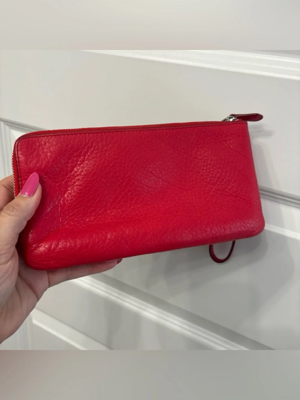 Coach Red Pebbled Leather Double Zip Wristlet Clutch